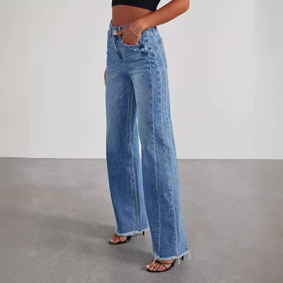 Wide Leg Raw Hem Vintage Light Wash Jeans – Size S - Picture 3 of 13